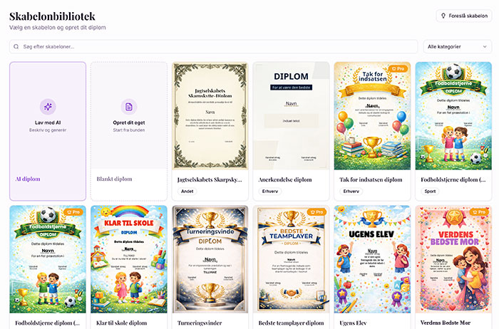 Skabeloner til diplomer